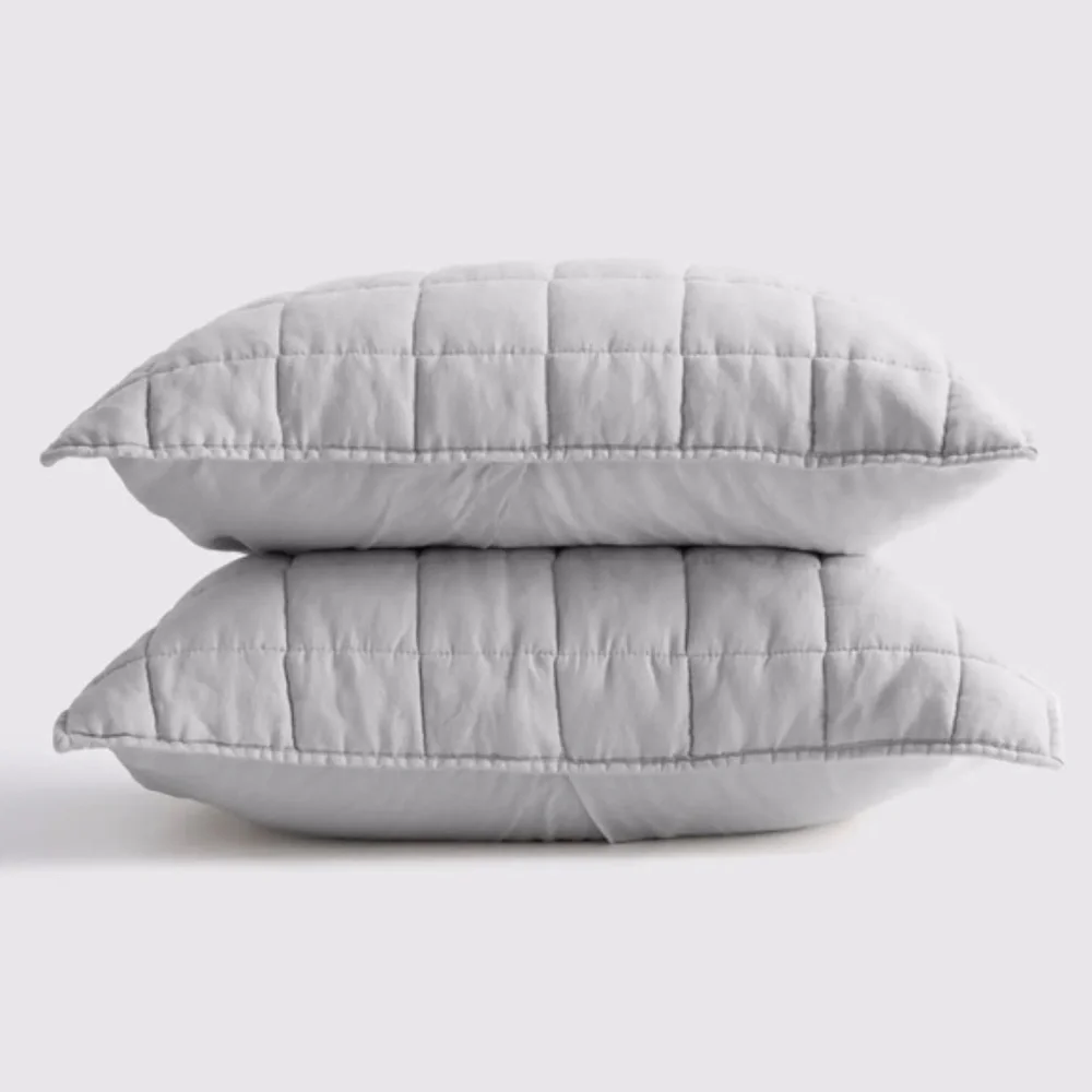NWOT Quince European Linen Box Quilted King Sham Set in Light Grey 2 Shams